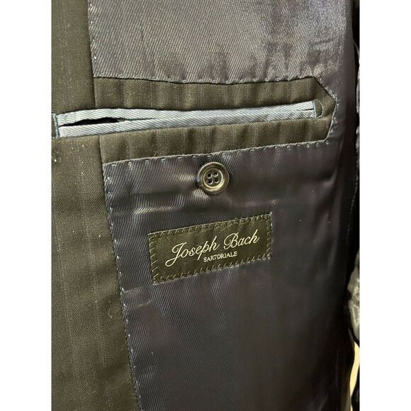 JOSEPH BACH Sartoriale Sports Coat Gray Blue Striped 100% Wool Size 44 L Long‎ - Picture 10 of 11